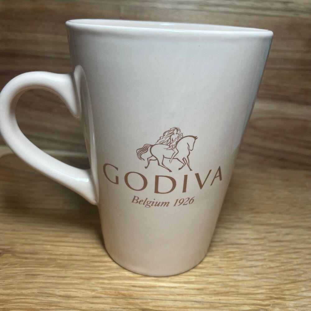 Godiva Belgium 1926 Lady Horse Logo Coffee Mug Chocolates 16oz Glam Gold